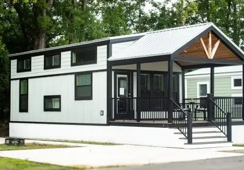Eagle Loft 13291P two-bedroom park model home at The Lakes RV & Cabin Resort in Maysville, NC